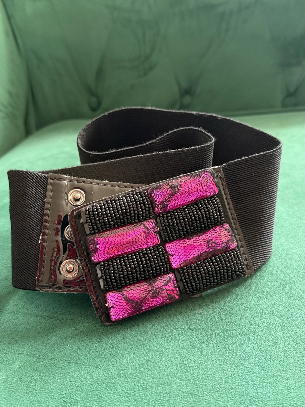 Stretch Waist Belt with Pink Beaded Accent